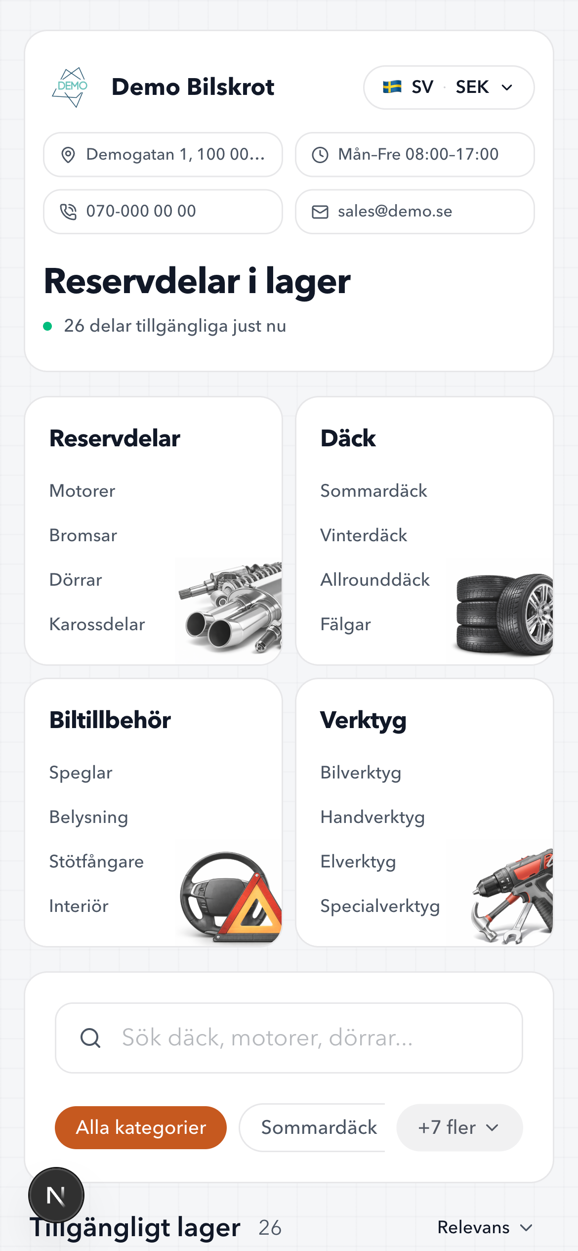 AutoStoq lagersida demo